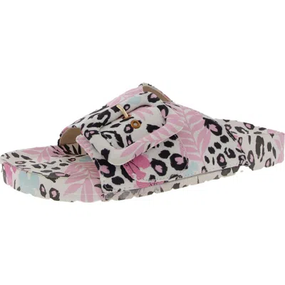 Lukees By Muk Luks Island Tiki Womens Floral Print Slide Sandals In White
