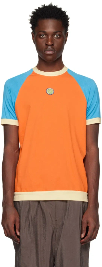 Lukhanyo Mdingi Orange Colorblocked T-shirt In Orange,blue, Yellow