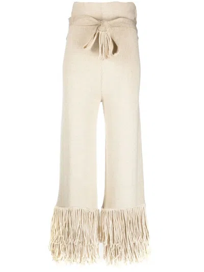 Lukhanyo Mdingi Ribbed-knit Tassel-trim Trousers In Neutrals