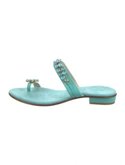 Pre-owned Lukure Suede Crystal Embellishments Slides In Blue