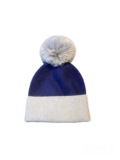 Lula-ru Women's Blue Cashmere Hat - Navy / Grey