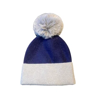 Lula-ru Women's Blue / Grey Navy & Grey Cashmere Hat In Blue/grey