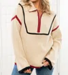 Lula The Label Quarterback Keeper Contrast Quarter Zip Sweater In Garnet And Black