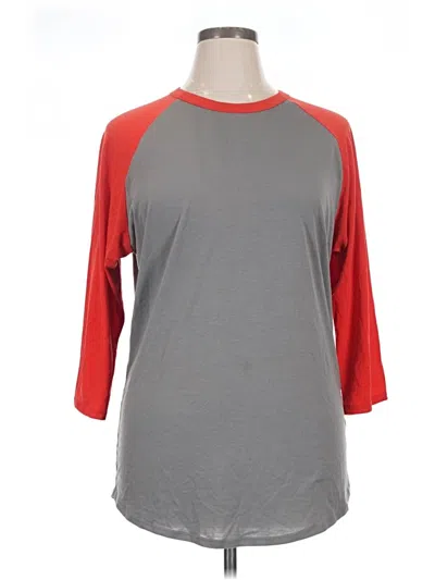 Pre-owned Lularoe 3/4 Sleeve Top Gray Color Block Pattern Crew Neck Tops