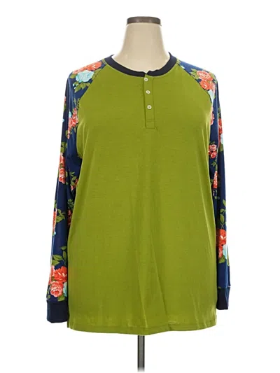 Pre-owned Lularoe Long Sleeve Top Green Crew Neck Tops