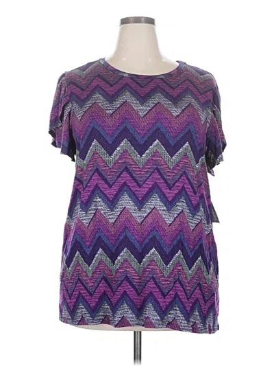 Pre-owned Lularoe Short Sleeve Top Purple Chevron/herringbone Pattern Cold Shoulder Neckline Tops