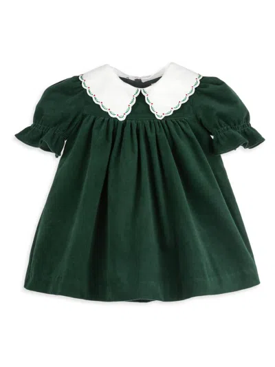 Luli & Me Baby Girl's Miller Embroidered Velvet Dress In Green