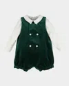 Luli & Me Boy's Velvet Romper With Long-sleeve Shirt In Green