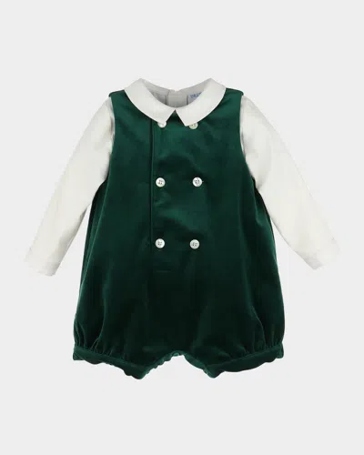 Luli & Me Kids' Boy's Velvet Romper With Long-sleeve Shirt In Green