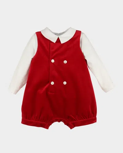 Luli & Me Kids' Boy's Velvet Romper With Long-sleeve Shirt In Red