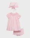 Luli & Me Girl's Floral Smocked Bishop Dress W/ Bonnet & Bloomers In Pink