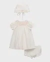 Luli & Me Girl's Floral Smocked Bishop Dress W/ Bonnet & Bloomers In White