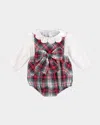 Luli & Me Girl's Gingerbread Plaid Bow Overalls In Red