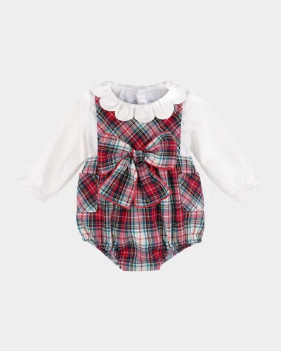 Luli & Me Kids' Girl's Gingerbread Plaid Bow Overalls In Red