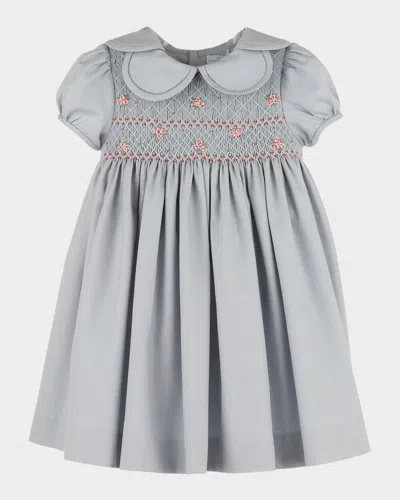 Luli & Me Kids' Girl's Hydrangeas Smocked Petal Dress In Gray