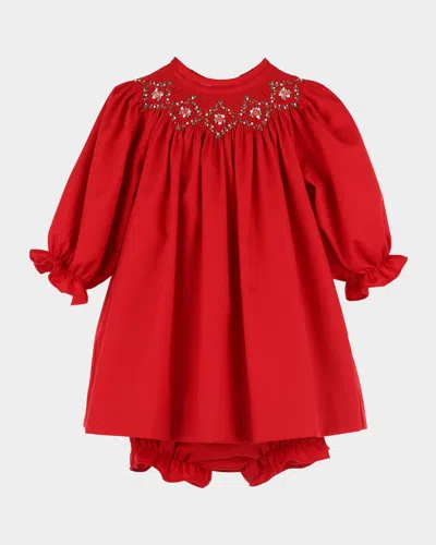 Luli & Me Kids' Girl's Merry & Bright Smocked Bishop Dress & Bloomers