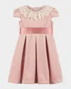Luli & Me Kids' Girl's Pleated Velvet Lace-collar Dress In Pink