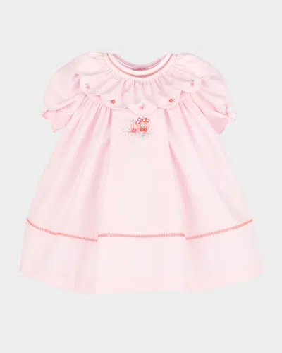 Luli & Me Kids' Girl's Pumpkin Embroidery Ruffled Cotton Dress