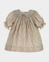 Luli & Me Girl's Sugarplum Bouquet Smocked Cotton Bishop Dress In Brown