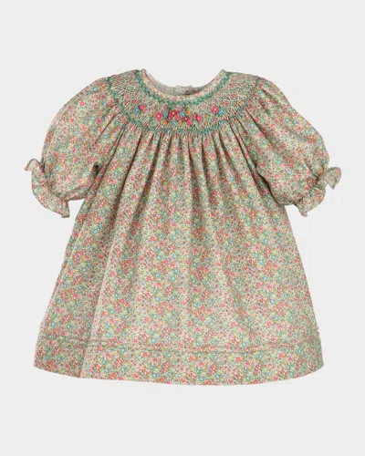 Luli & Me Kids' Girl's Sugarplum Bouquet Smocked Cotton Bishop Dress In Brown
