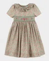 Luli & Me Girl's Sugarplum Bouquet Smocked Cotton Dress In Brown