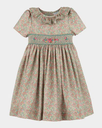 Luli & Me Kids' Girl's Sugarplum Bouquet Smocked Cotton Dress In Brown
