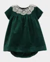 Luli & Me Kids' Girl's Velvet Float Dress With Bloomers In Green