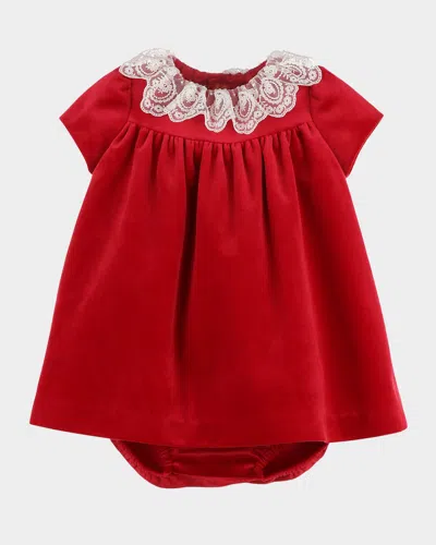 Luli & Me Kids' Girl's Velvet Float Dress With Bloomers In Red