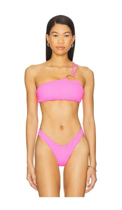 Luli Fama Asymmetric Ring Bikini Top In Blazing Pink