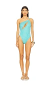 Luli Fama Asymmetrical Cut Out Ring Bodysuit In Aqua