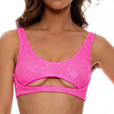 Luli Fama Bella Open Front Bralette Top In Metallic Hot Pink