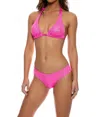 Luli Fama Bella Seamless Wavy Ruched Back Brazilian Tie Side Bottom In Metallic Hot Pink In Pink