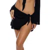 Luli Fama Black Ruffle Sarong Mini Skirt In Black