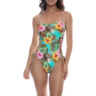 Luli Fama Chain Square Neck Laced Up One Piece In Multi