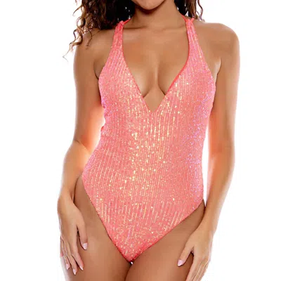 Luli Fama Chasing Stars Sequins One Piece In Coral In Multi
