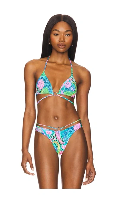 Luli Fama Crystallized Looped Triangle Top In Multicolor