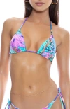Luli Fama Crystallized Seamless Triangle Top In Blue