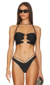 Luli Fama Double Loop Bandeau Bikini Top In Jet Black