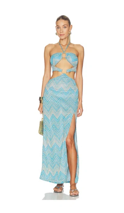 Luli Fama Double Loop Bandeau Long Dress In Blue