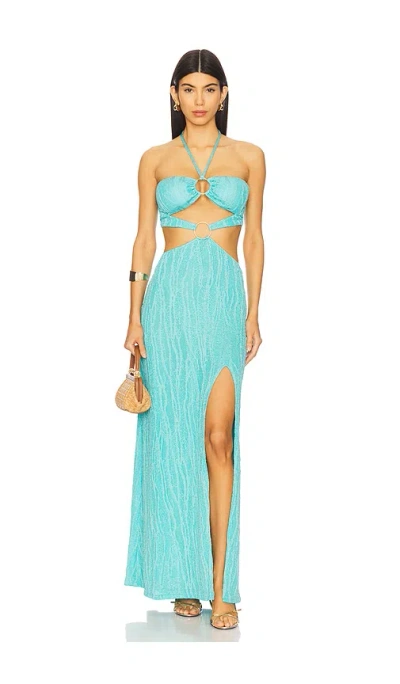 Luli Fama Double Loop Bandeau Long Dress In Teal