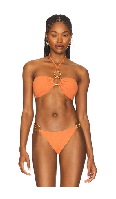 Luli Fama Drawstring Bandeau Bikini Top In Brown