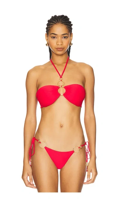 Luli Fama Drawstring Bandeau Top In Scarlet