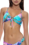 Luli Fama Drawstring Keyhole Bralette In Blue