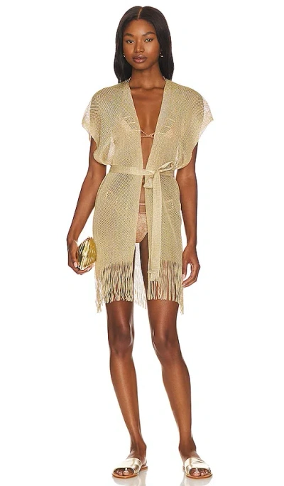 Luli Fama Finge Short Caftan In Metallic Gold