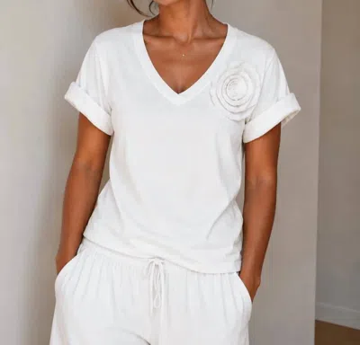 Luli Fama Flower Embroidered Short Sleeve Shirt In White