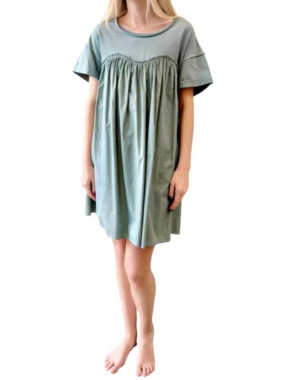 Luli Fama Flowy T Shirt Contrast Dress In Sage In Blue