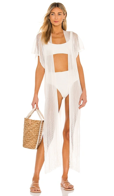 Luli Fama Fringe Caftan In Off White