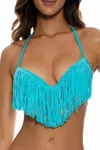 Luli Fama Fringe Push Up Underwire Bikini Top In Aruba Blue In Blue