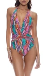 Luli Fama Front Twist Halter One Piece Fuller Coverage In Multi