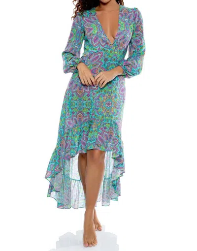 Luli Fama Groovy Luli Hi Lo Long Sleeve Midi Dress In Multicolor